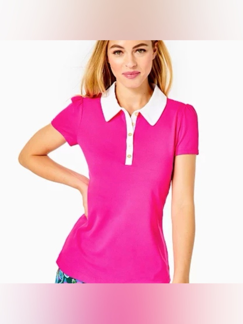 Lilly Pulitzer Hot Pink Polo with White Collar